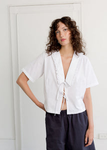 A Bronze Age Marinero Top, Relaxed Fit Blouse, Double Tie Closure | Made in Canada-Tops-Solstice White-XS-abronzeage.com