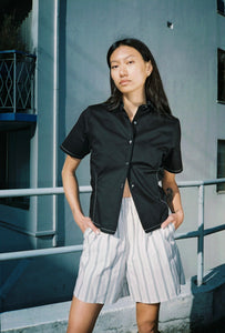 A Bronze Age Mary Top, Fitted Button-Up Blouse | Made in Canada-Tops-Black Twill-XS-abronzeage.com