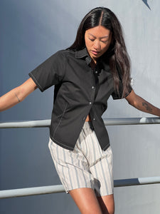 A Bronze Age Mary Top, Fitted Button-Up Blouse | Handcrafted in Vancouver Canada-Tops-Black Twill-XS-abronzeage.com