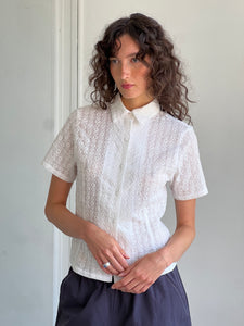 A Bronze Age Mary Top, Fitted Button-Up Blouse | Handcrafted in Vancouver Canada-Tops-White Eyelet-XS-abronzeage.com