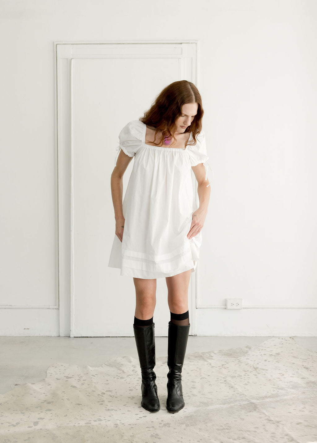 Mazzy Square Neck Cotton Babydoll Dress | Made in Canada-Dresses-abronzeage.com
