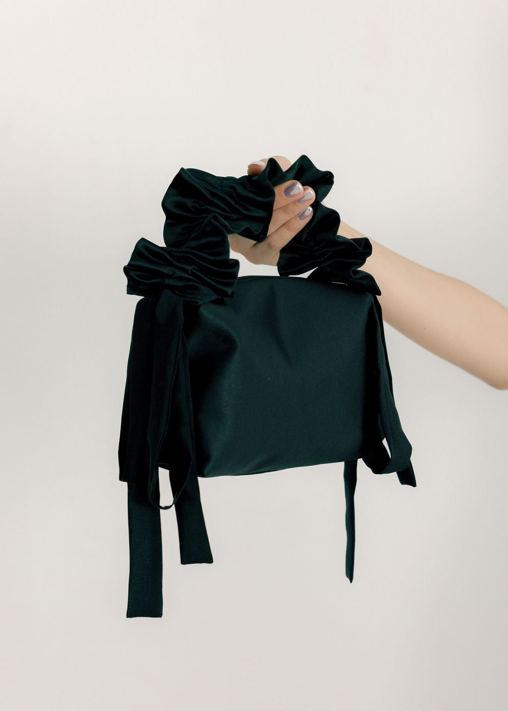 Melody Satin Ruched Handle Evening Clutch Handbag | Made in Canada-Handbags-Black-abronzeage.com
