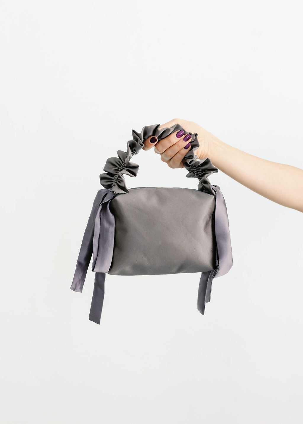 Melody Satin Ruched Handle Evening Clutch Handbag | Made in Canada-Handbags-Gunmetal-abronzeage.com