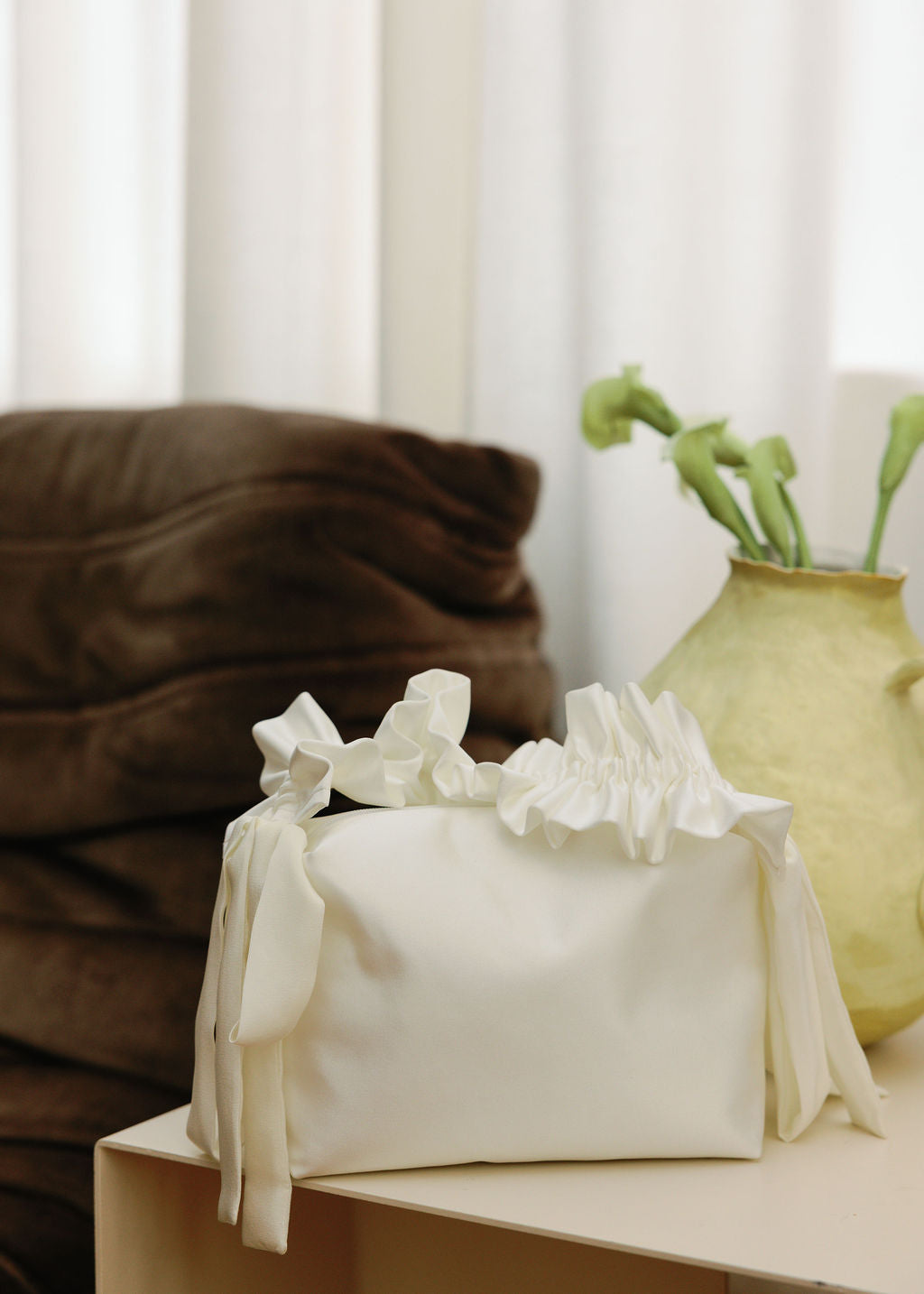 Melody Satin Ruched Handle Evening Clutch Handbag | Made in Canada-Handbags-Ivory-abronzeage.com