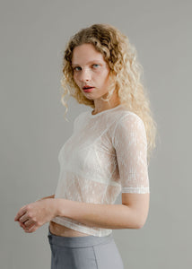 A Bronze Age Melrose Sheer Lace Top, Mid Length Sleeves | Handcrafted in Vancouver, Canada-Tops-abronzeage.com