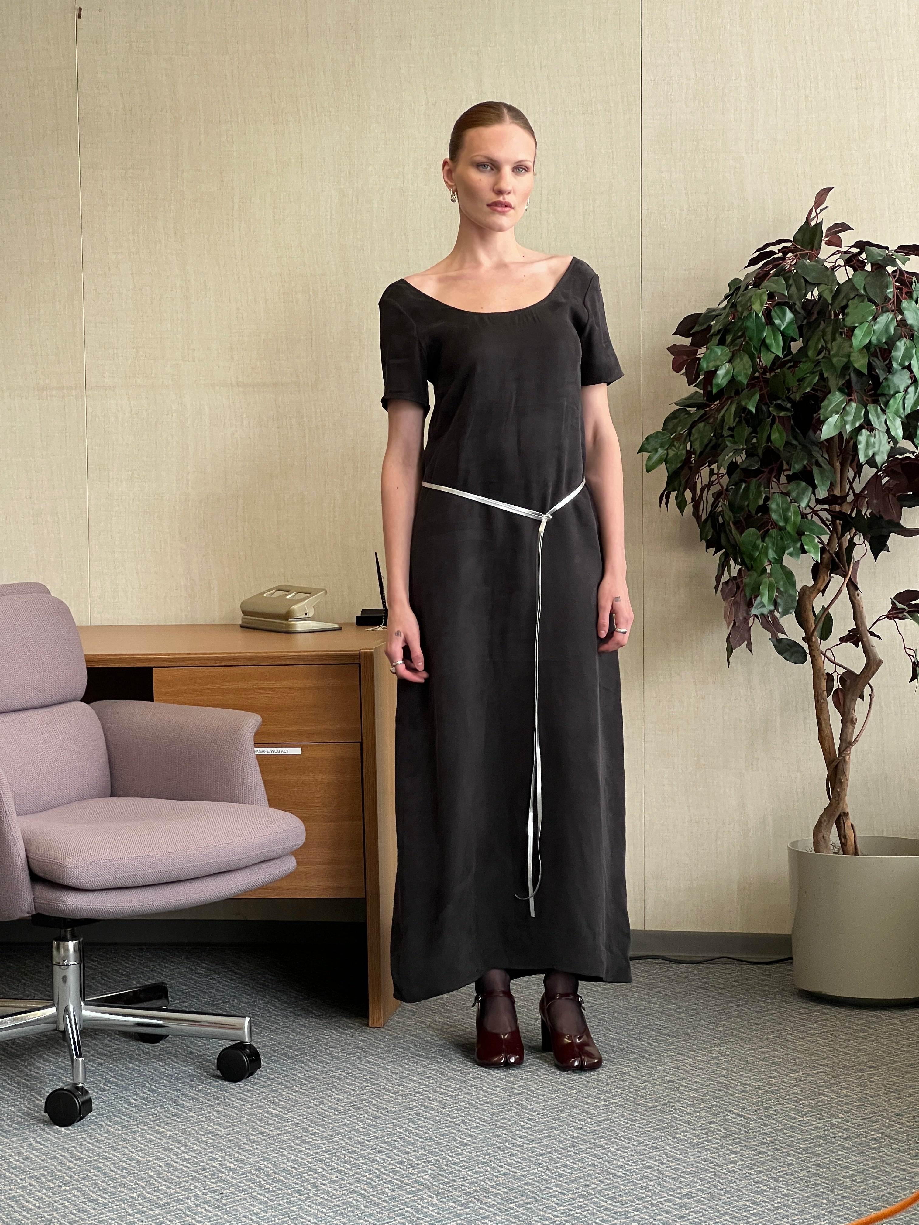 A Bronze Age Mimi Dress, Wide Scoop Neck, Low Scoop Back | Made in Canada-Dresses-Crow Cupro-XS-abronzeage.com