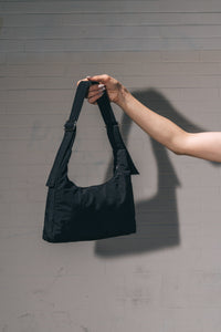 A Bronze Age Mina Shoulder Bag, Adjustable Strap Purse, Canada-Handbags-Black Nylon-abronzeage.com