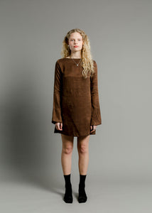 A Bronze Age Monroe Dress - Boat Neckline Bell Sleeve - Handcrafted in Vancouver, Canada-Dresses-Fox Cupro-XS-abronzeage.com