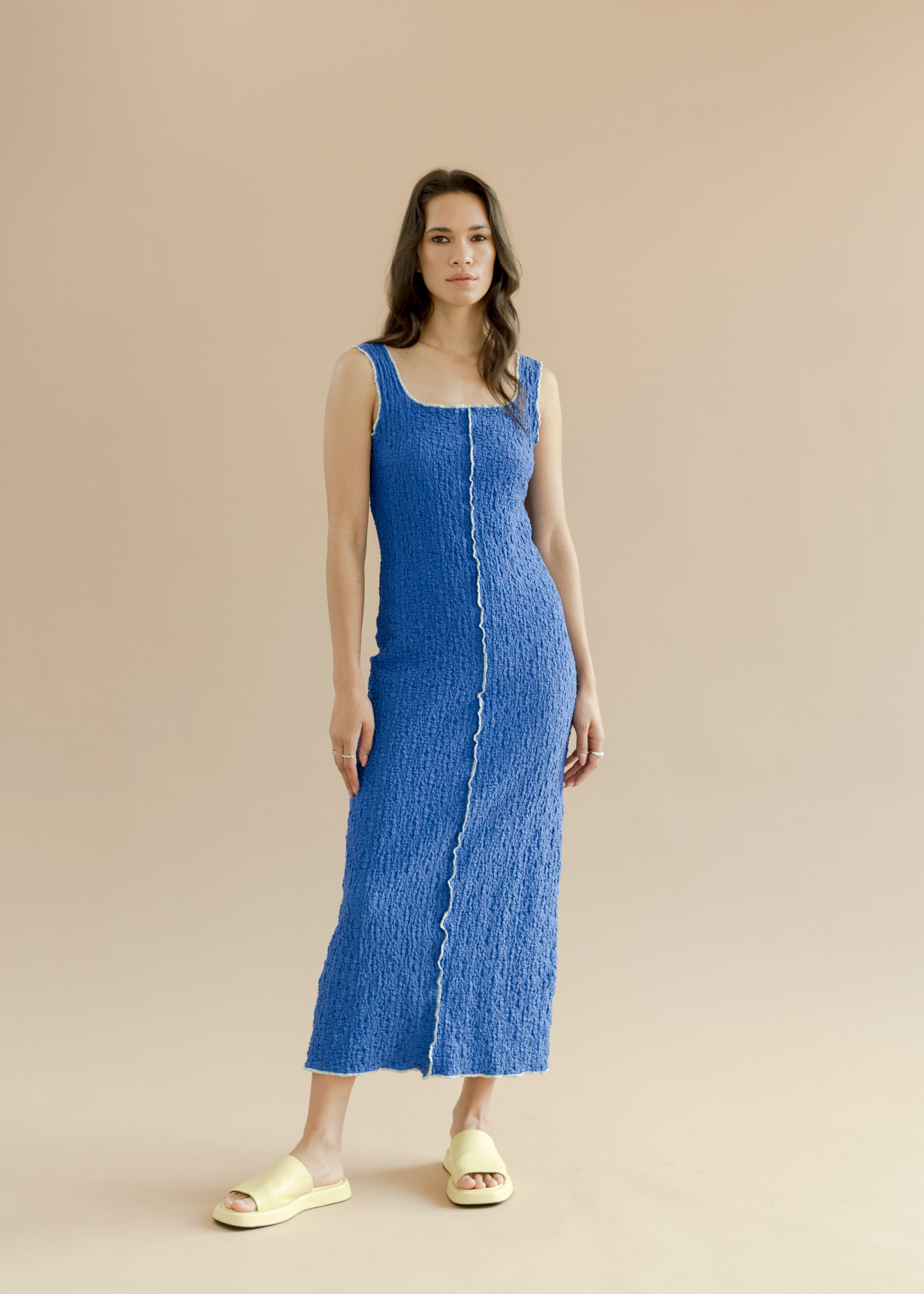 A Bronze Age Muse Dress, Fitted Tank Midi Dress, Canada-Dresses-Wavy Cobalt-XS-abronzeage.com