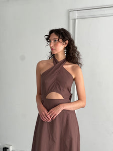 A Bronze Age Naya Dress, Midi Length Halter Tie | Made in Canada-Dresses-abronzeage.com