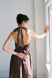 A Bronze Age Naya Dress, Midi Length Halter Tie | Made in Canada-Dresses-abronzeage.com