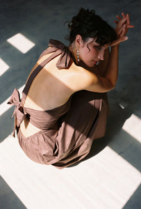 A Bronze Age Naya Dress, Midi Length Halter Tie | Made in Canada-Dresses-abronzeage.com