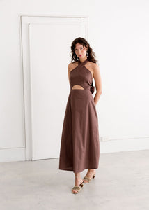 A Bronze Age Naya Dress, Midi Length Halter Tie | Made in Canada-Dresses-Mink-XS-abronzeage.com