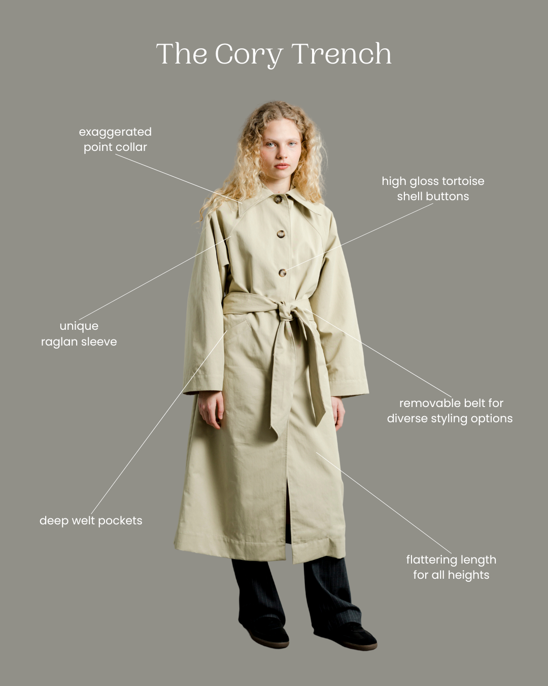 A Bronze Age Cory Trench Coat, Exaggerated Pointed Collar with Welt Pockets | Made in Canada-Jackets and Vests-abronzeage.com