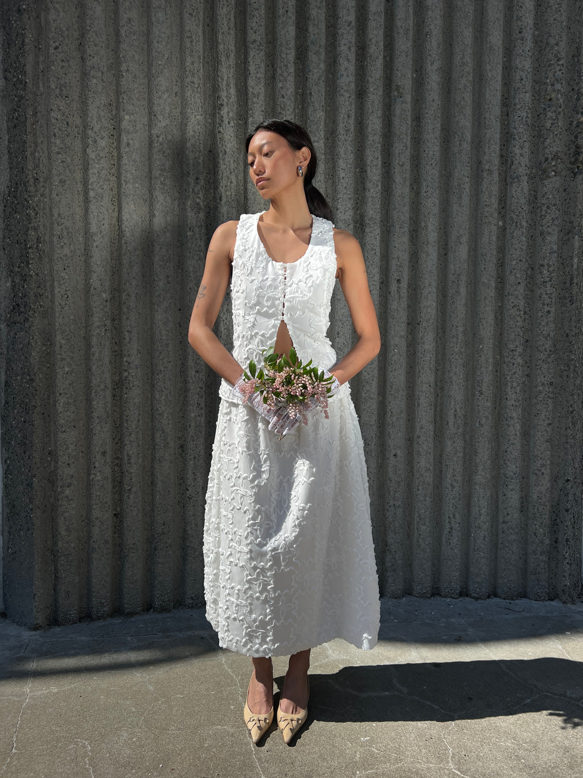 A Bronze Age Oasis Vest, Scoop Neck Vest with Princess Seams & Loop Buttons | Handcrafted in Vancouver Canada-Tops-abronzeage.com