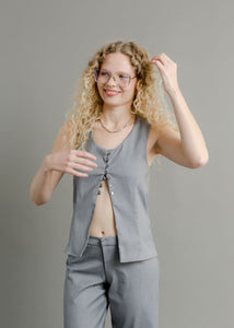 A Bronze Age Oasis Vest, Scoop Neck Vest with Princess Seams & Loop Buttons | Handcrafted in Vancouver Canada-Tops-abronzeage.com