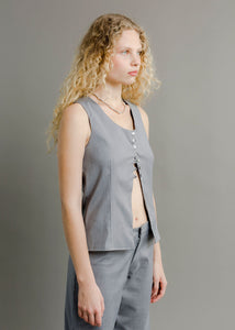 A Bronze Age Oasis Vest, Scoop Neck Vest with Princess Seams & Loop Buttons | Handcrafted in Vancouver Canada-Tops-Cement Suiting-XS-abronzeage.com