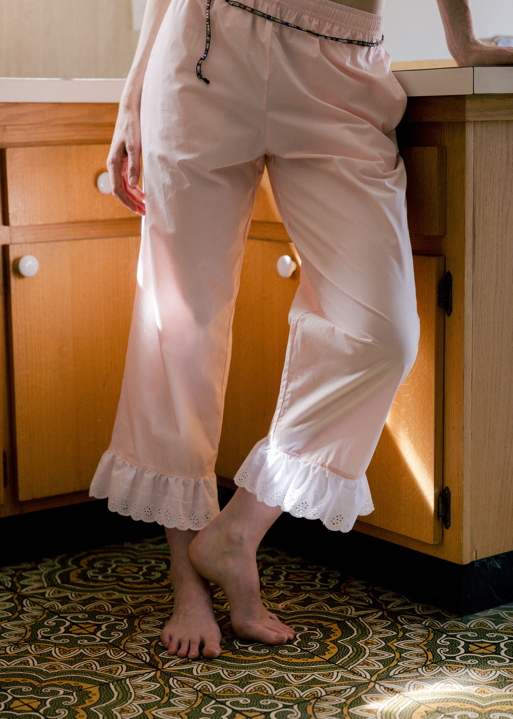 A Bronze Age Party Pants, Ruffle Hem Drawstring Pants, Canada-Pants-Petal Pink-XS-abronzeage.com