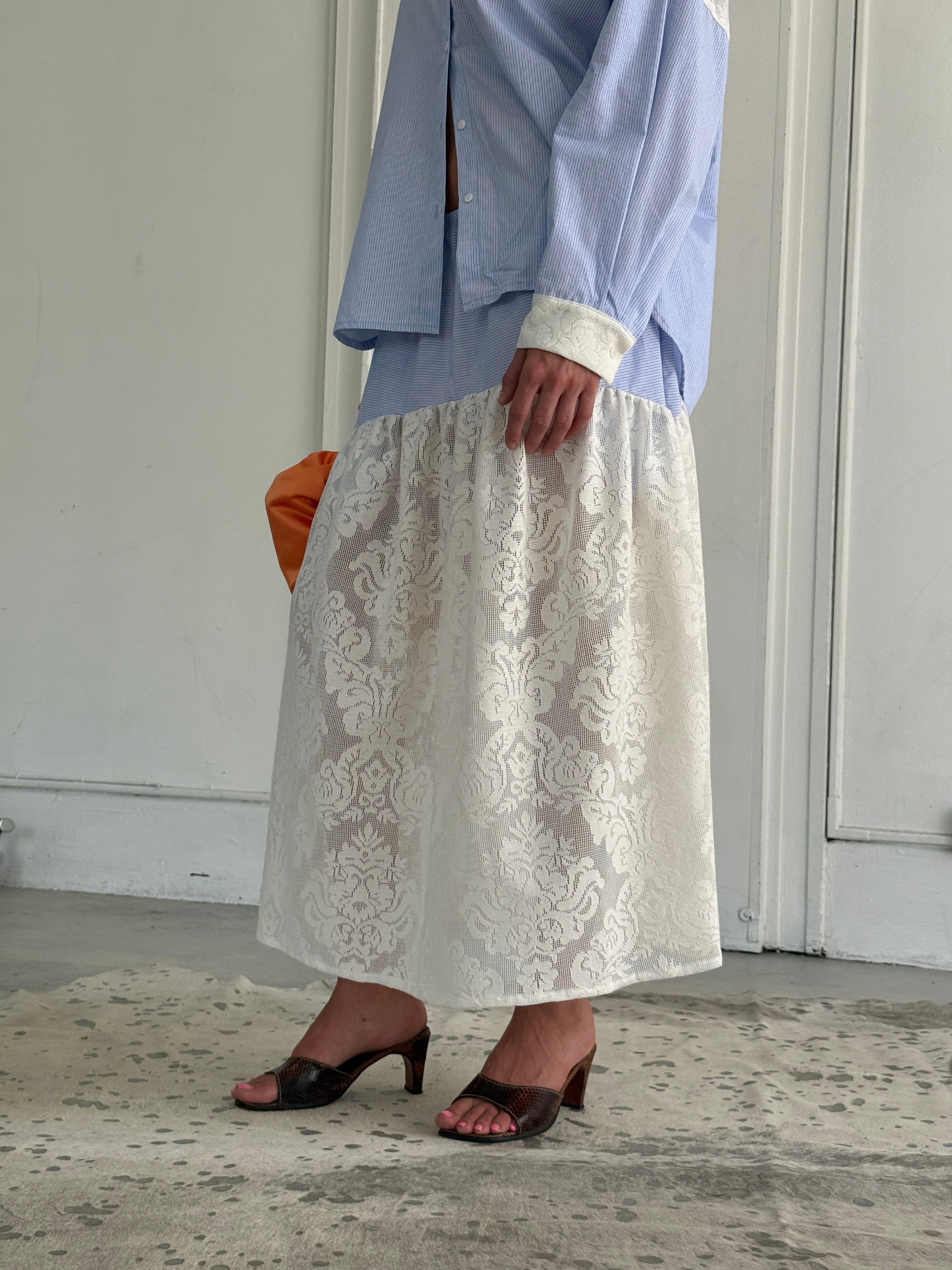 A Bronze Age Field Skirt, Midi Skirt Elastic Waist, Canada-Skirts-abronzeage.com