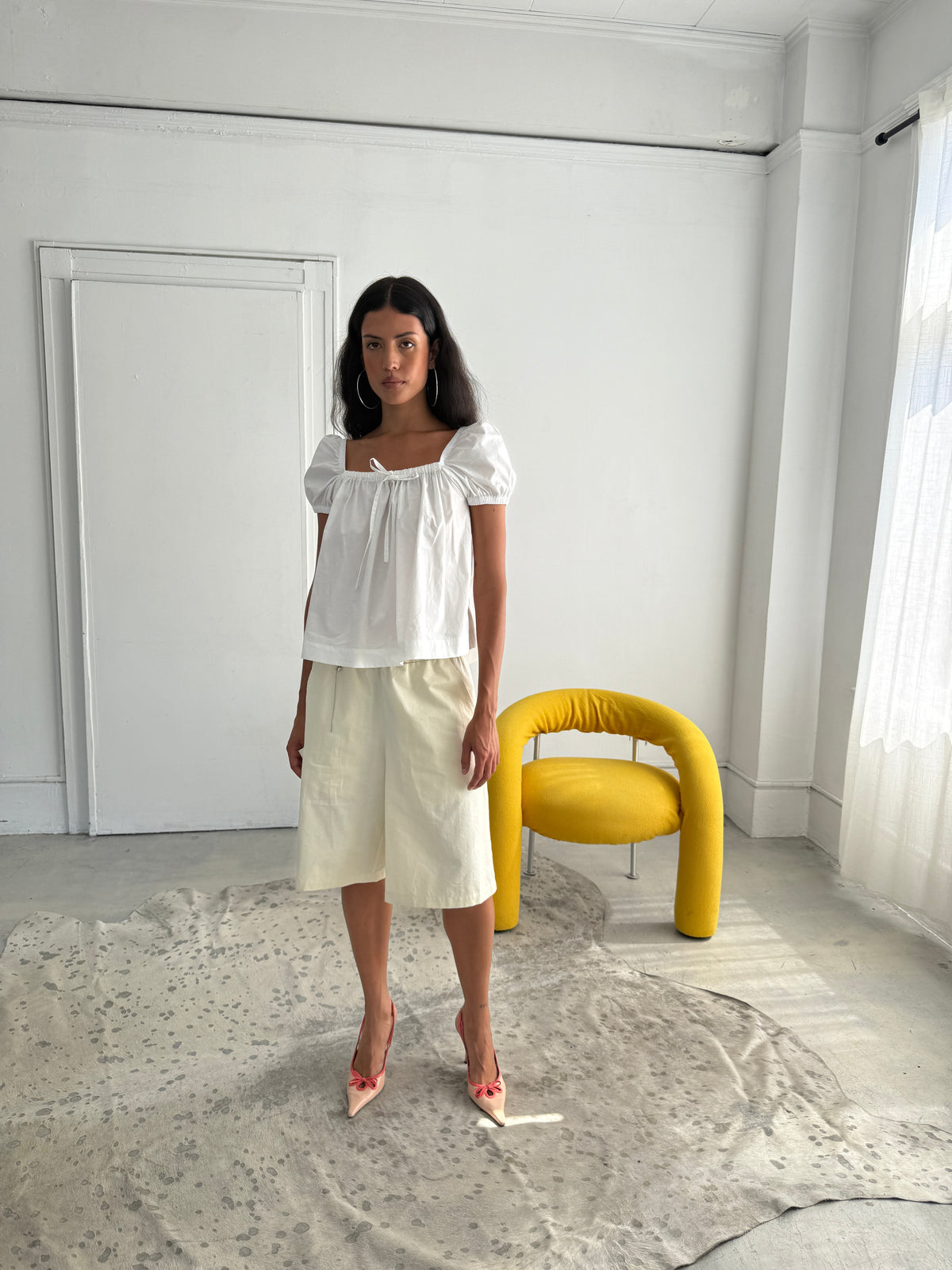 Demure Square Neckline Elasticated Puff Sleeves Cotton Blouse | Made in Canada-Tops-abronzeage.com