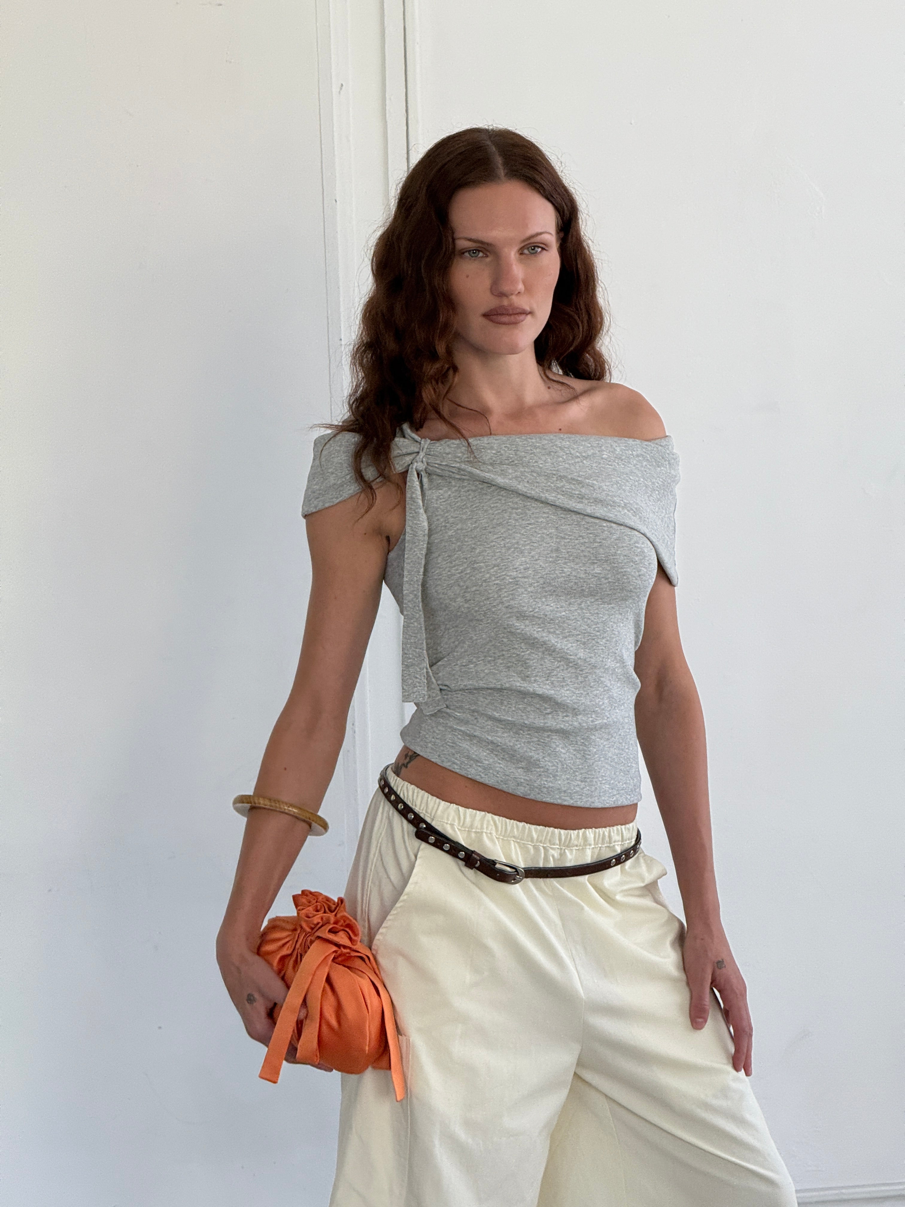 Celine Off-the-Shoulder Removable Tie Top | Made in Canada-Tops-Sport Grey-XS-abronzeage.com