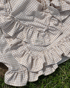 A Bronze Age Croquet Picnic Blanket Ruffle Trimmed | Handcrafted in Vancouver Canada-Blankets-Sand Gingham-abronzeage.com