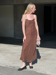 A Bronze Age Heartbreak Slip Dress, Midi Open Back, Canada-Dresses-Fox Cupro-XS-abronzeage.com