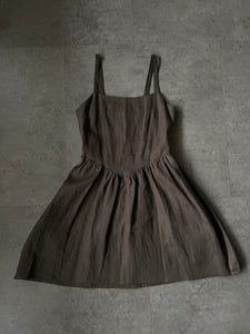 A Bronze Age Prism Dress, Mini Tank Dress with Basque Waistline Detail | Made in Canada-Dresses-Charcoal Linen-XS-abronzeage.com