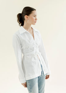 A Bronze Age Revel Wrap Top, Cotton Tie Shirt Blouse, Canada-Tops-White-XS-abronzeage.com