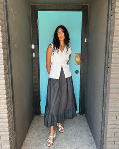 A Bronze Age Rhonda Skirt, Multi-tiered Skirt with Elastic Waist | Made in Canada-Skirts-Stone Poplin-XS-abronzeage.com