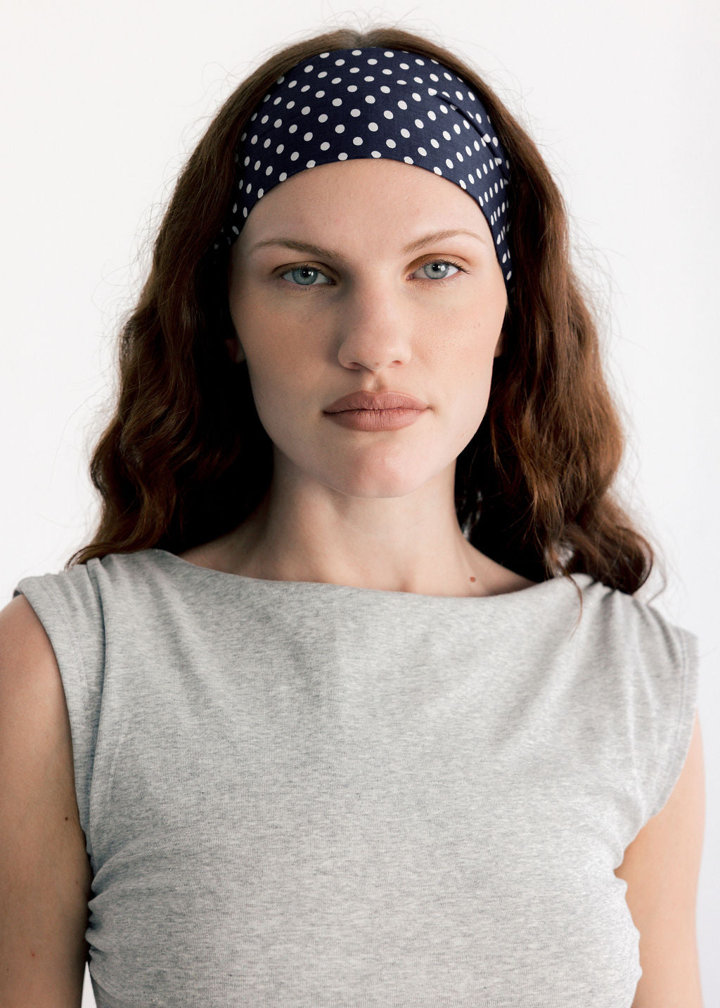 A Bronze Age Riviera Headband, Elasticated Wide Headband | Made in Canada-Hair-Navy Polkadot-abronzeage.com