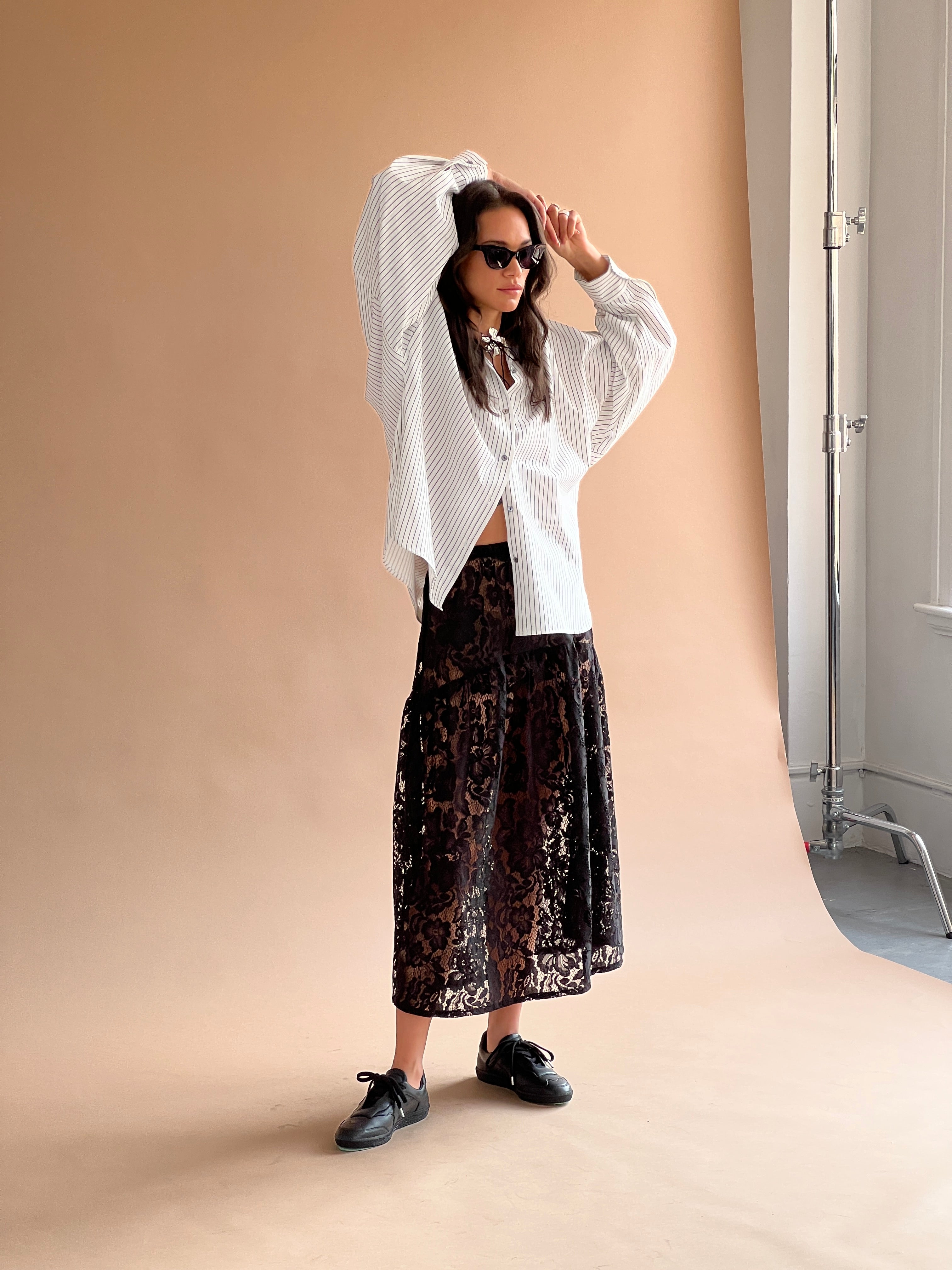 A Bronze Age Field Skirt in Lace, Midi Length Elastic Waist | Made in Canada-Skirts-abronzeage.com