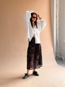 A Bronze Age Field Skirt in Lace, Midi Length Elastic Waist | Made in Canada-Skirts-abronzeage.com