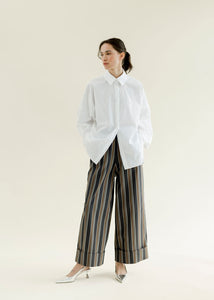 A Bronze Age Onsen Wide Leg Pant, Elastic Waist Cotton Trouser, Canada-Pants-Row Stripe-XS-abronzeage.com