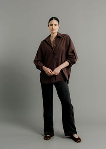 A Bronze Age Robbie Oversized Button-Up Shirt, Cotton Shirt, Canada-Tops-Java Stripe-XS-abronzeage.com