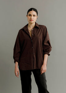 A Bronze Age Robbie Oversized Button-Up Shirt, Cotton Shirt, Canada-Tops-Java Stripe-XS-abronzeage.com