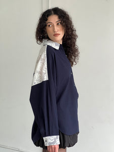A Bronze Age Robbie Shirt, Cotton Oversized Button-Up Shirt | Made in Canada-Tops-Navy/Tabitha-XS-abronzeage.com