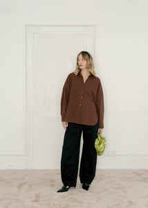 A Bronze Age Robbie Oversized Button-Up Shirt, Cotton Shirt, Canada-Tops-Wine Stripe-XS-abronzeage.com