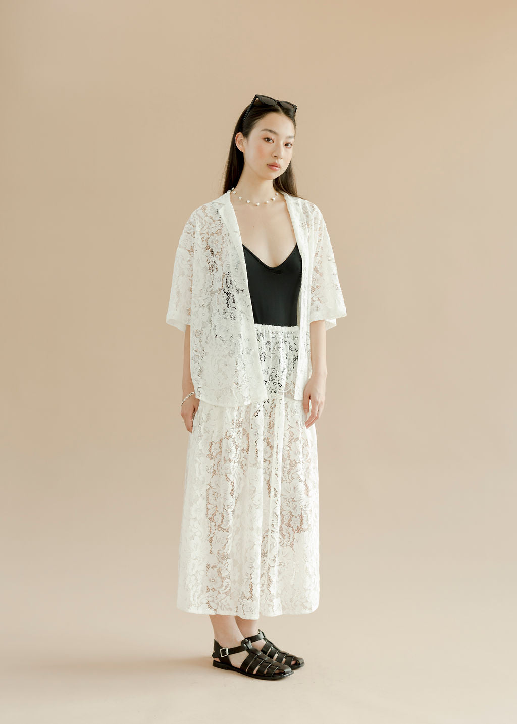 A Bronze Age Field Skirt in Lace, Midi Length Elastic Waist | Made in Canada-Skirts-Ivory Lanai Lace-XS-abronzeage.com