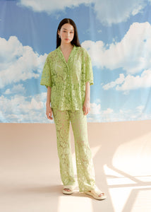 A Bronze Age Lace Romeo Button Down Shirt, Short Sleeve Top, Canada-Tops-Lime Lanai Lace-XS-abronzeage.com