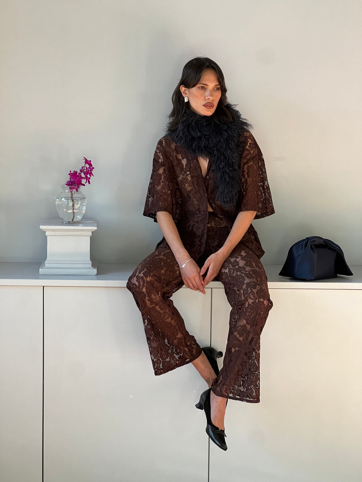 A Bronze Age Lace Romeo Button Down Shirt, Short Sleeve Top, Canada-Tops-abronzeage.com