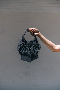 A Bronze Age Sammy Bag with Bow, Top Handle Evening Handbag, Canada-Handbags-Black Moire-abronzeage.com