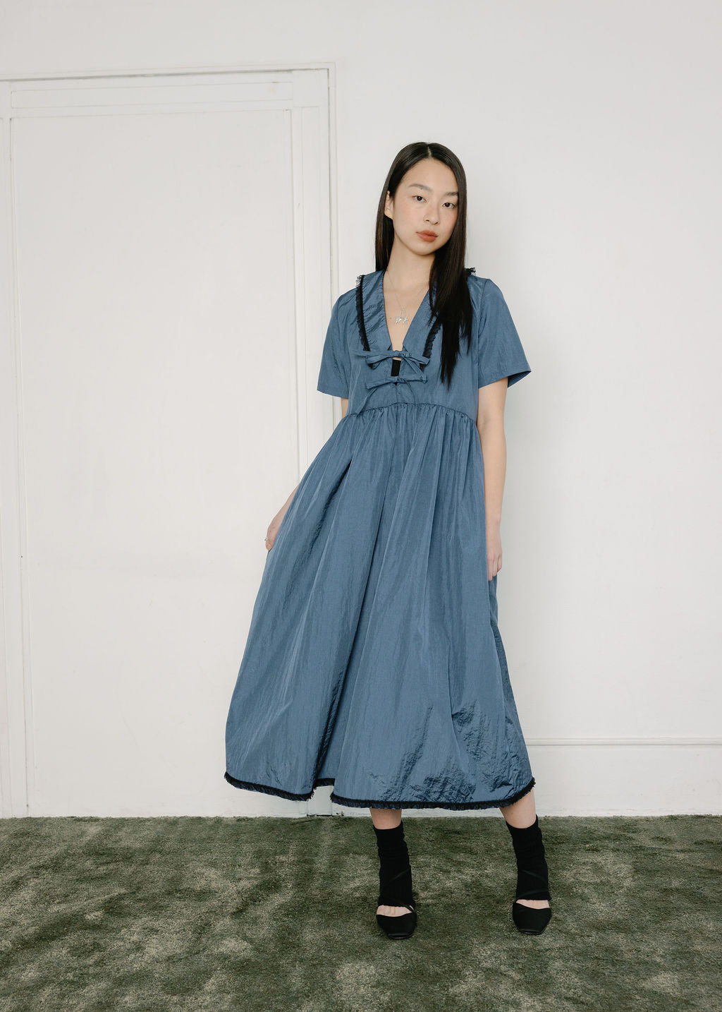 Shiloh Winter Party Dress with Lace Trim Sailor Collar | Made in Canada-Dresses-Slate Taffeta-XS-abronzeage.com