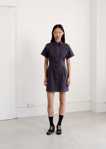 A Bronze Age Sloane Dress, Short Sleeve Mini Dress, Button-Up | Made in Canada -Dresses-Navy Twill-XS-abronzeage.com