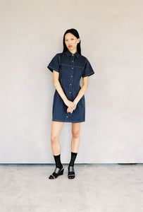 A Bronze Age Sloane Dress, Short Sleeve Mini Dress, Button-Up | Made in Canada -Dresses-abronzeage.com