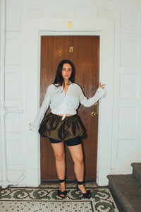 A Bronze Age Spade Skirt, Elasticated Balloon Mini Skirt with Gathers | Handcrafted in Vancouver Canada-Skirts-Asteroid-XS-abronzeage.com