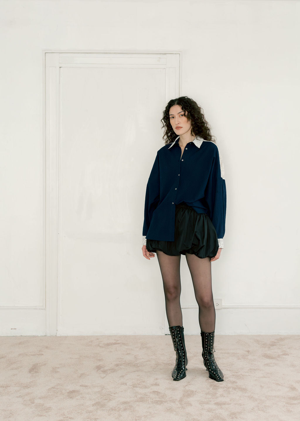 A Bronze Age Spade Skirt, Elasticated Balloon Mini Skirt with Gathers | Handcrafted in Vancouver Canada-Skirts-Black Taffeta-XS-abronzeage.com