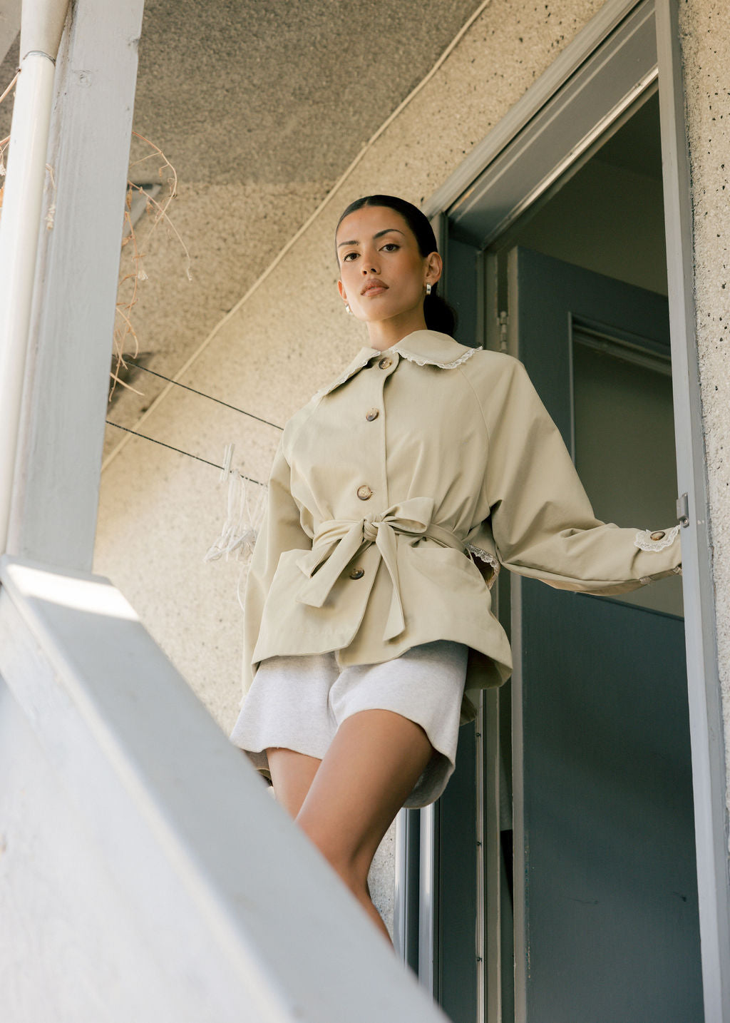 Stockholm Water-Resistant Cropped Trench with Lace Trim - Made in Canada-Jackets and Vests-abronzeage.com