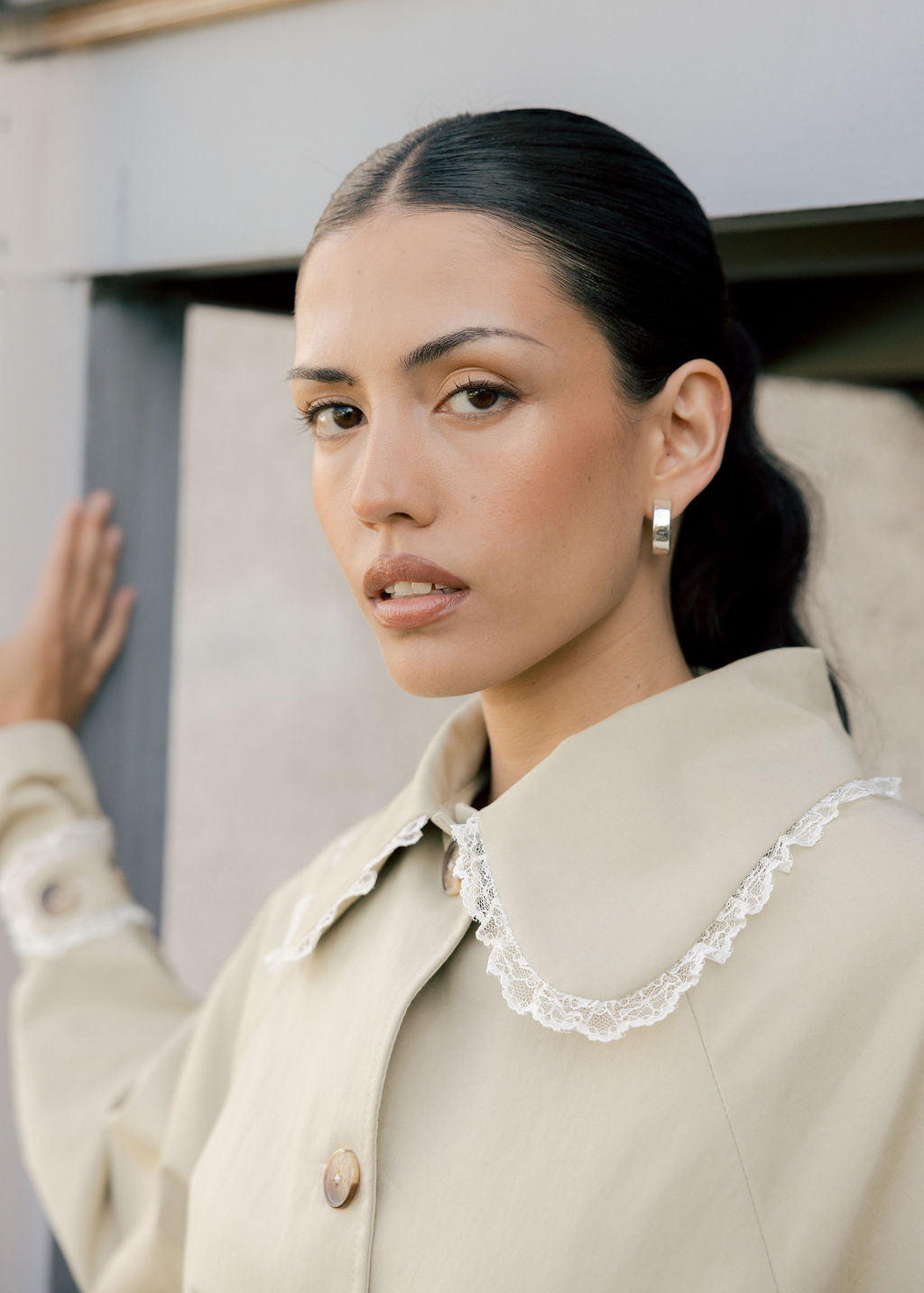 Stockholm Water-Resistant Cropped Trench with Lace Trim - Made in Canada-Jackets and Vests-abronzeage.com