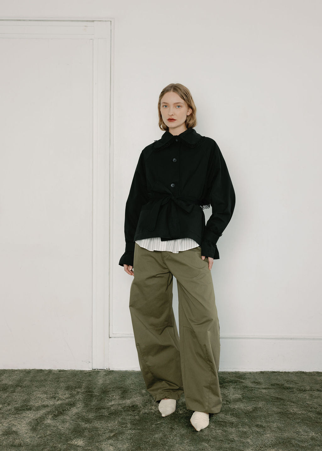 Stockholm Water-Resistant Cropped Trench with Lace Trim - Made in Canada-Jackets and Vests-Panther Twill-XS-abronzeage.com